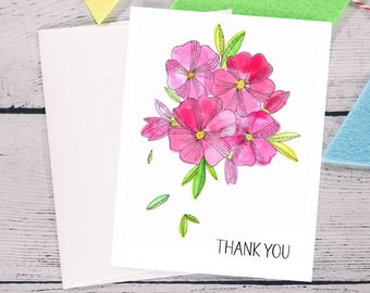 Watercolor Primrose Thank You Cards, Floral Note Card Set