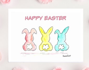 Watercolor Bunnies Easter Card | Customizable Greeting