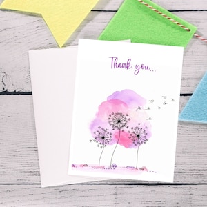 A2 Aquarel Paardebloem Bedankkaarten, Bedankje, 8 Kaarten Set, 41/4 x 51/2 " Kaart, Botanische kaarten, Blanco binnenkaarten met enveloppen