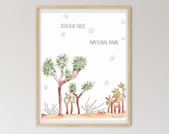 Joshua Tree Watercolor Print, California Desert Landscape, Cactus Art
