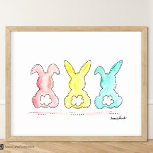 水彩イースターバニープリント、春のパステルバニーアート 画像 1