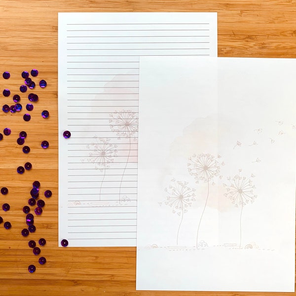primary writing paper with dotted lines Dandelion Writing Paper and Envelopes, Floral Letter writing set for Women and Girls, 10 Writing Sheets, lined and unlined, Dandelion set