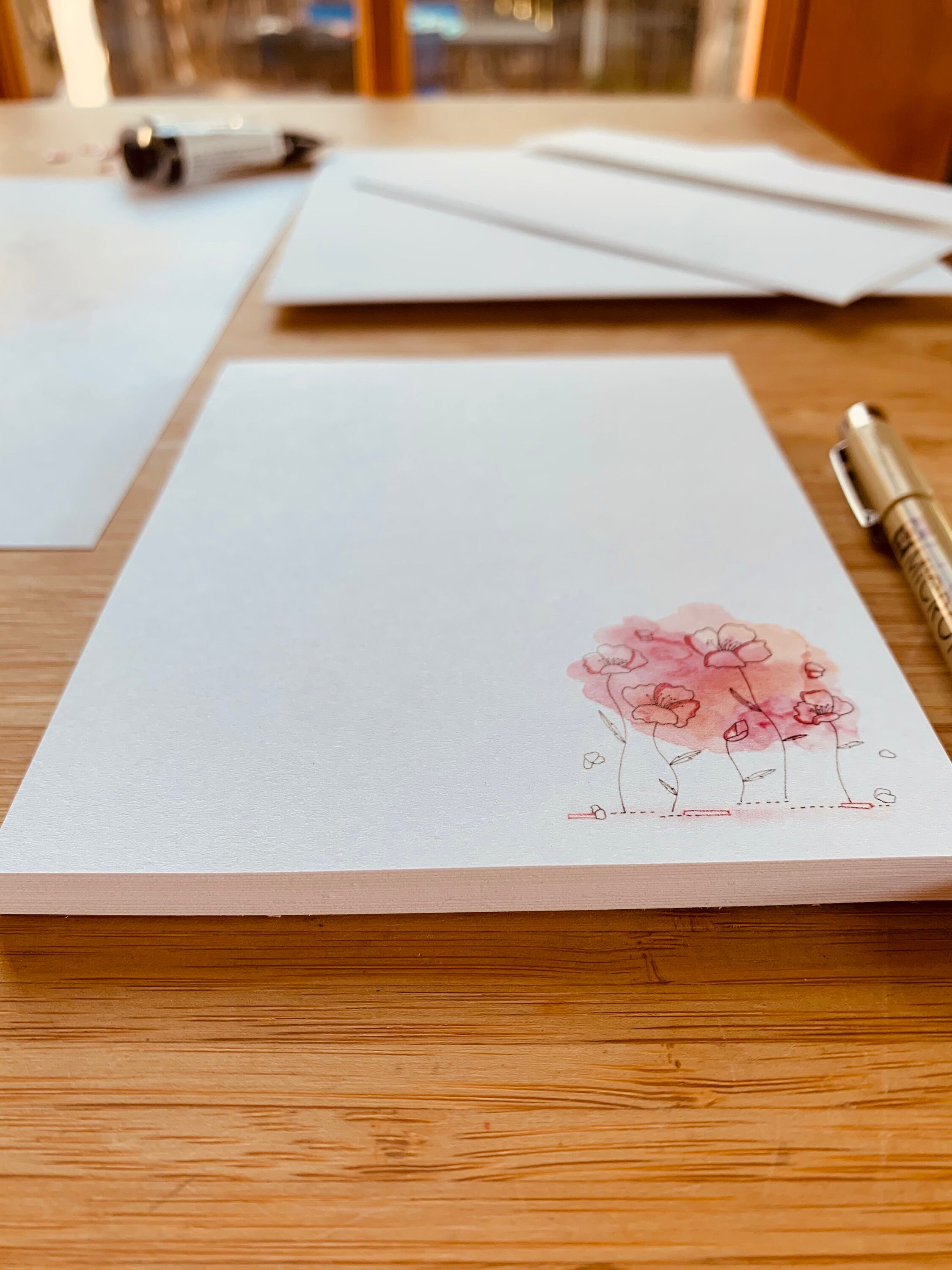 Watercolor Poppies Print Stationery Set and Notepad, Letter Writing Set ...