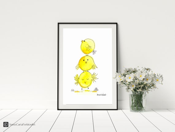 Watercolor Easter Chicks Print, Spring Wall Art