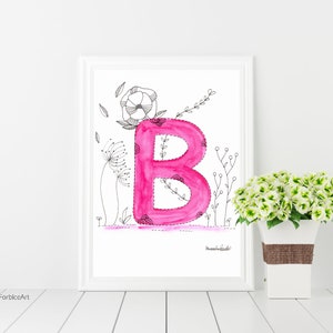 Buchstabe, Original Aquarell Malerei, Handgemachte Deko Wandkunst, Home Art, Kinderzimmer Deko, Wand Kunst Geschenk, Schlafzimmer Art Deco