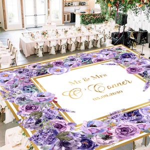 Purple Flowers Dance Floor Sticker, Removable Dancing Floor Sticker, Lavender and Gold, Boho Floral Dance Floor Decal, Rustic Flowers DFS13