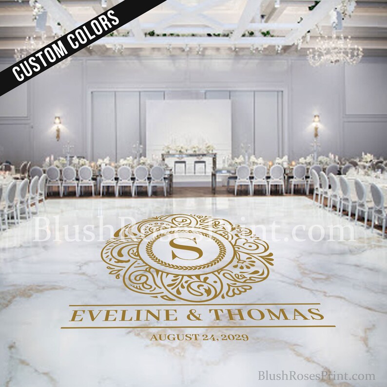 Gold Wedding Dance Floor Decal Monogram Vinyl Floor Sticker Etsy