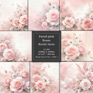 Pastell rosa florales digitales Papier, Aquarell hellrosa Rosen, shabby chic Hochzeit Scrapbook Papier, bedruckbares Boho Ephemera, blass rosa Rosen