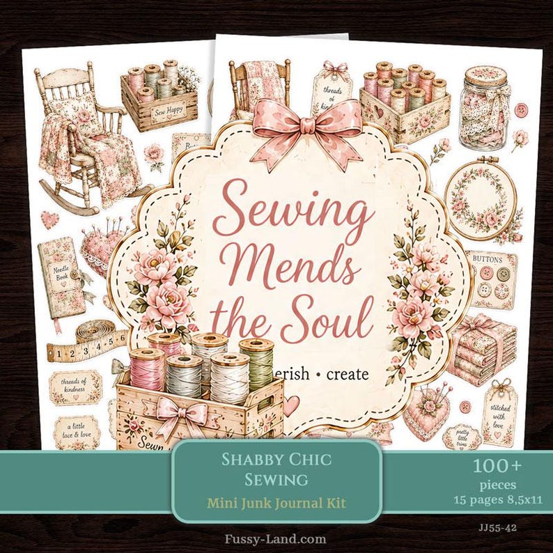 Vintage Shabby Chic Sewing Junk Journal Kit, Scrapbook Printable ...