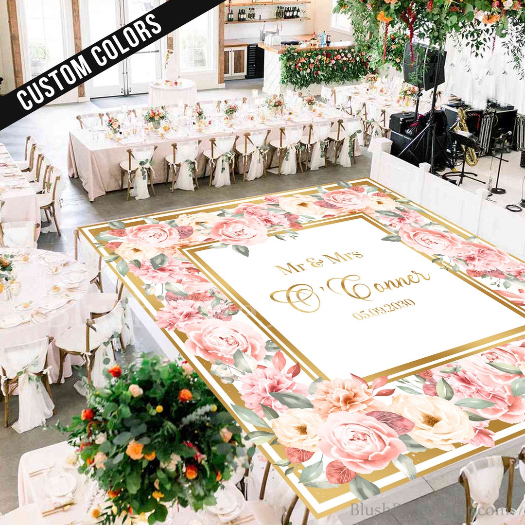 Blush Floral Wedding Dance Floor Sticker, Dusty Pink and Faux Gold