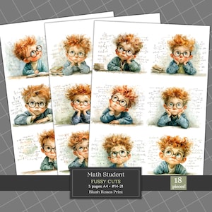 Funny Back to School Fussy Cuts Clipart, Watercolor Back to School Printable Clip Art, Junk Journal Kit, Scrapbooking Die Cuts