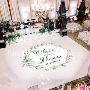 Greenery and Gold Frame Dance Floor Sticker, Eucalyptus Wedding Dance Floor Decal, Boho Wreath Dance Floor Mural, Faux Gold Frame DFS25