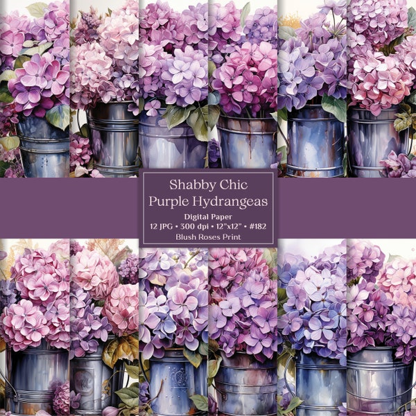 Shabby Chic Purple and Pink Hydrangeas Digital Paper Rustic Hydrangeas Junk Journal Pages Retro Light Pastel Pink Hydrangea Scrapbook Paper