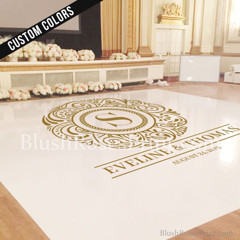Gold Wedding Dance Floor Decal Monogram Vinyl Floor Sticker Etsy