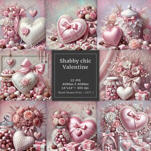 12 x 12 shabby chic Valentine digitaal papierblok, plakboek afdrukbaar Valentijnsdag papieren pakket, Sint-Valentijn, vintage ongewenste dagboekpagina's