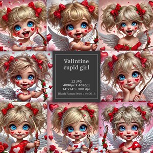 Piccolo cupido di San Valentino clipart digitale, immagini digitali di ALTA QUALITÀ, clipart JPG di angeli di San Valentino, clipart ragazza cupido di San Valentino