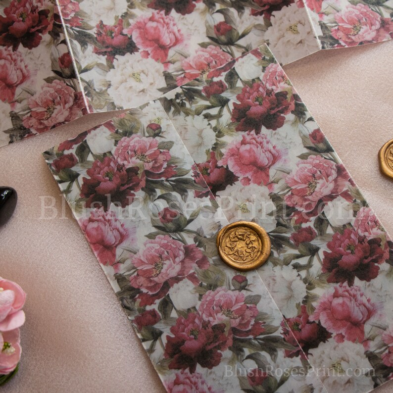 Blush Burgundy Vellum Wrap 5x7 Vellum Wedding Invitation Etsy