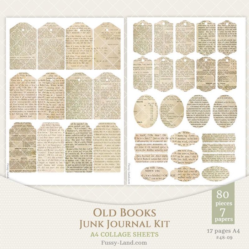 Old Book Pages Basic Junk Journal Kit Digital, Printable A4 Collage ...