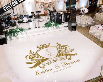 Rose Gold Dance Floor Sticker, Silver Vinyl Floor Sticker, Wedding Dance Floor Mural, Monogram Dance Floor Decal, Royal King Logo DFS19
