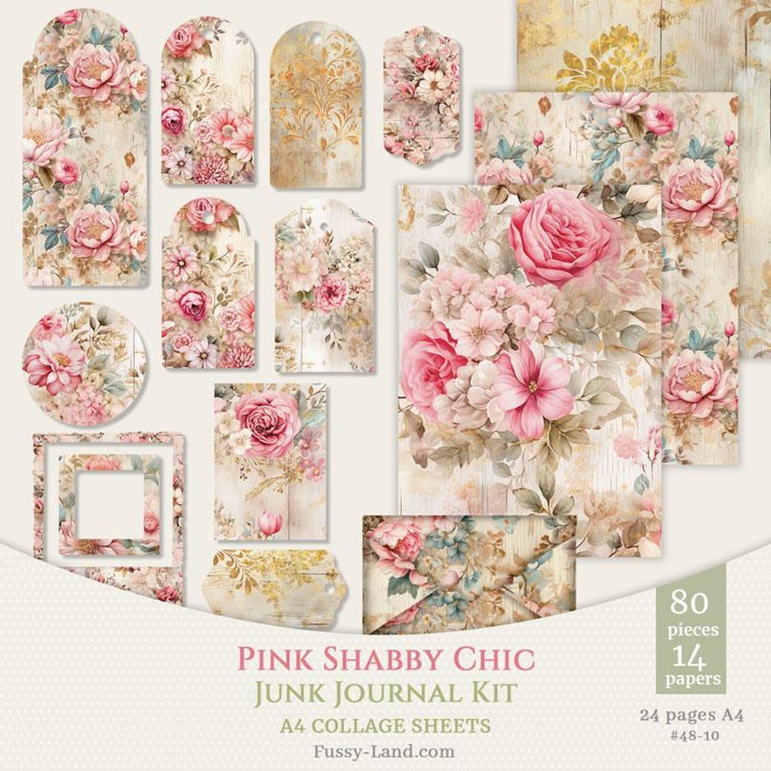 Vintage Shabby Chic Pink Floral Junk Journal Kit Digital, Printable A4 ...