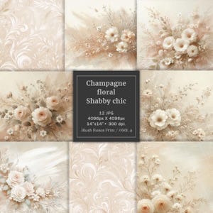 Champagne floral watercolor digital paper, abstract beige shabby chic wedding scrapbook paper, printable boho ephemera journal pages
