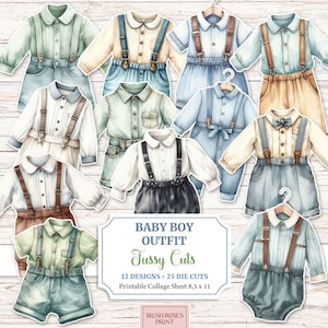 Baby Boy Outfit Fussy Cuts Collage Sheet, Junk Journal Kit, Junk Journal Printable, Baby Shower Journal Ephemera, Vintage Baby Clothes JJV13