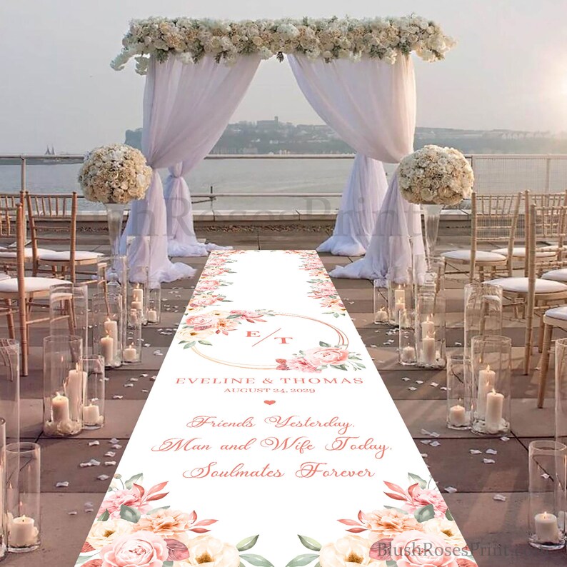 Blush Pink Wedding Aisle Runner Personalized Blush Roses Etsy