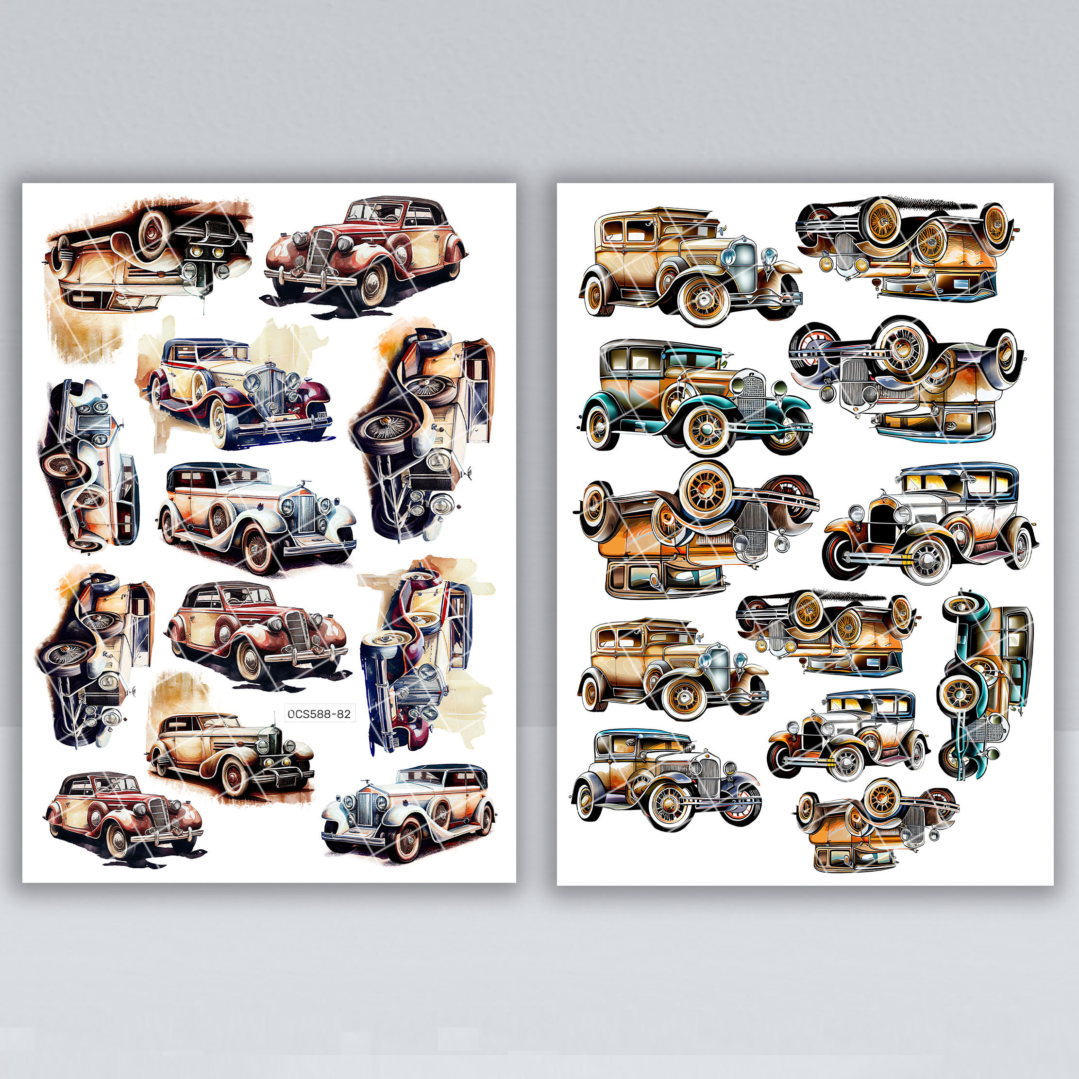 Journal Sticker Cars Retro Cars Fussy Cuts Junk Journal Printable, Vintage Cars Scrapbook ...