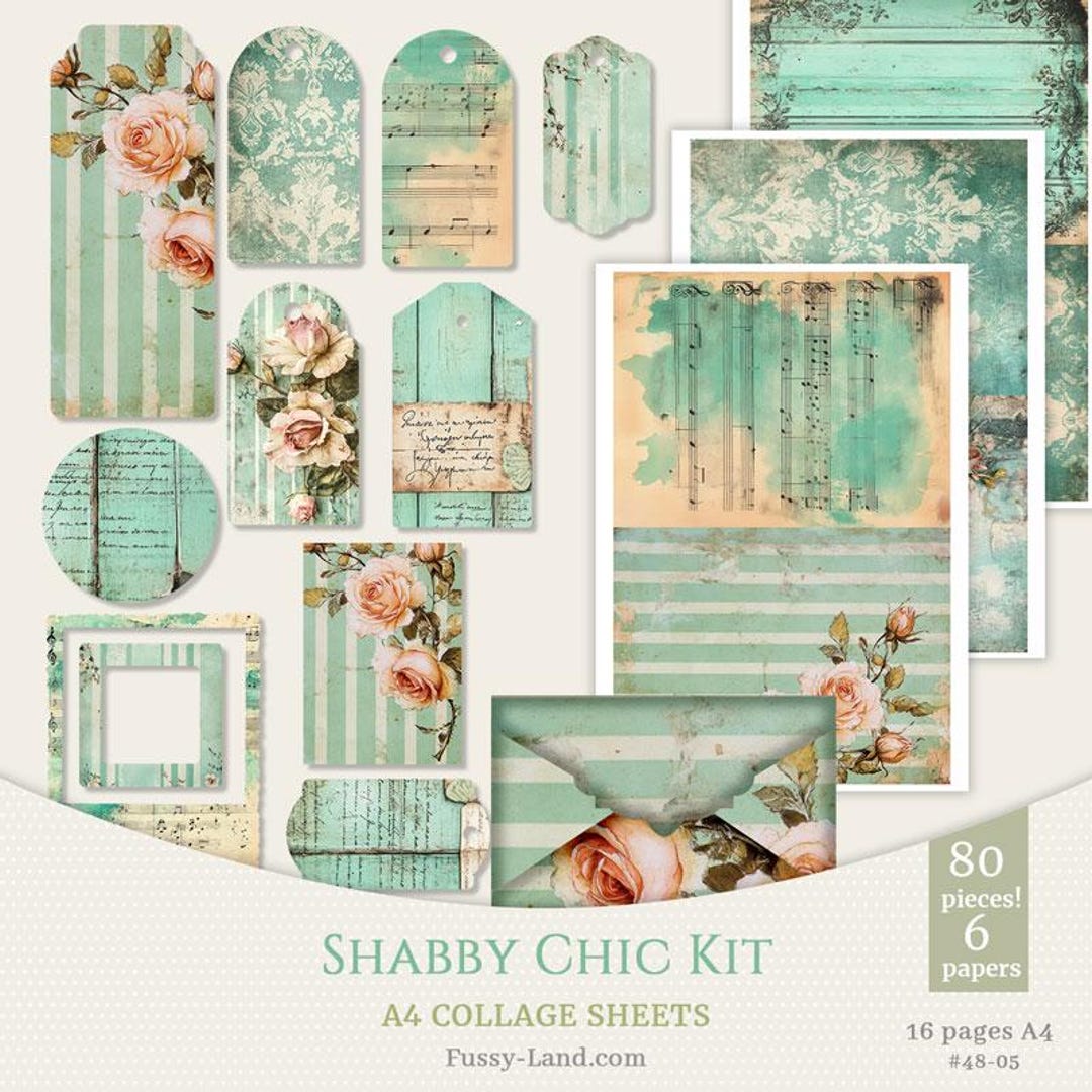 Vintage Shabby Chic Junk Journal Kit Digital, Printable A4 Collage ...