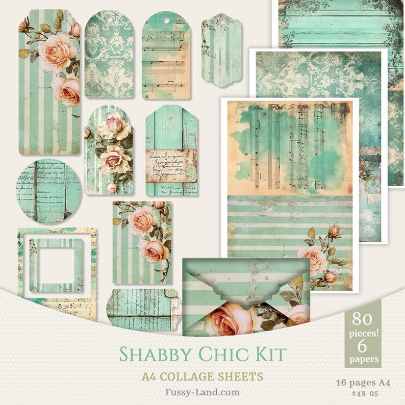 Vintage Shabby Chic Junk Journal Kit Digital, Printable A4 Collage ...