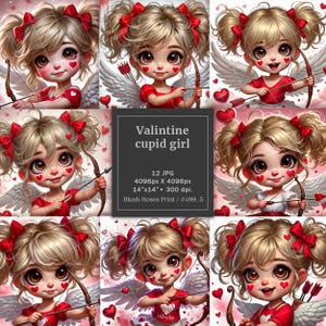 Piccola ragazza cupido di San Valentino, clip art digitale sublimazione, immagini digitali di ALTA QUALITÀ, angeli di San Valentino JPG, clipart di San Valentino cupido