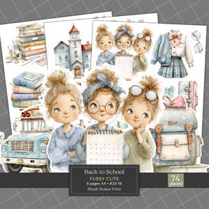 Watercolor Back to School Fussy Cuts Clipart, Printable Clip Art, Junk Journal Kit, Scrapbooking Die Cuts