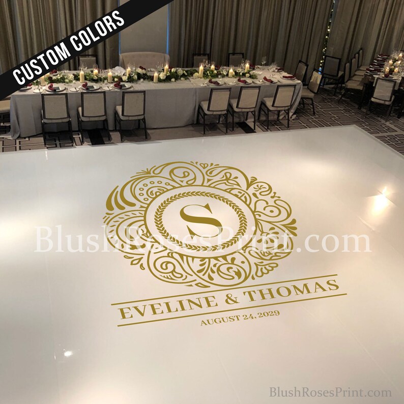 Gold Wedding Dance Floor Decal Monogram Vinyl Floor Sticker Etsy