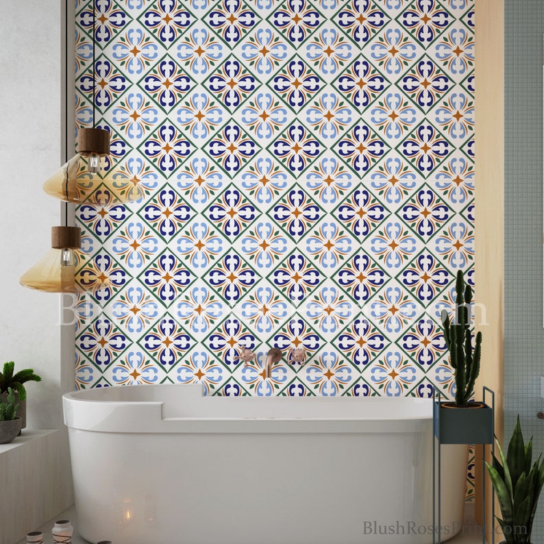 Moroccan Navy Blue Tile Stickers Blue and Copper Wall Tile | Etsy