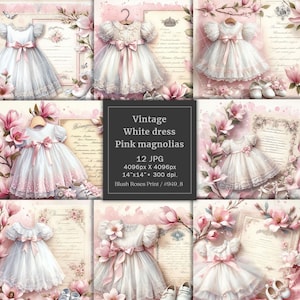 Digitalt papperspaket för första nattvarden för flickor, blommigt papper för flickdop, ephemera, skräpjournalsidor för flickdop, scrapbookingpapper