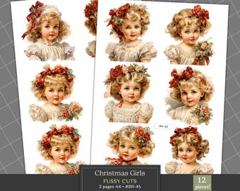 Vintage Weihnachtsmädchen wählerische Schnitte, viktorianische Weihnachtsmädchen sterben Schnitte, große druckbare Weihnachten wählerische Schnitte, Weihnachten Clipart Digital