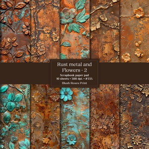 12 Inches Rust Metal and Flowers Printed Paper Pad Old Rusty Metal ...
