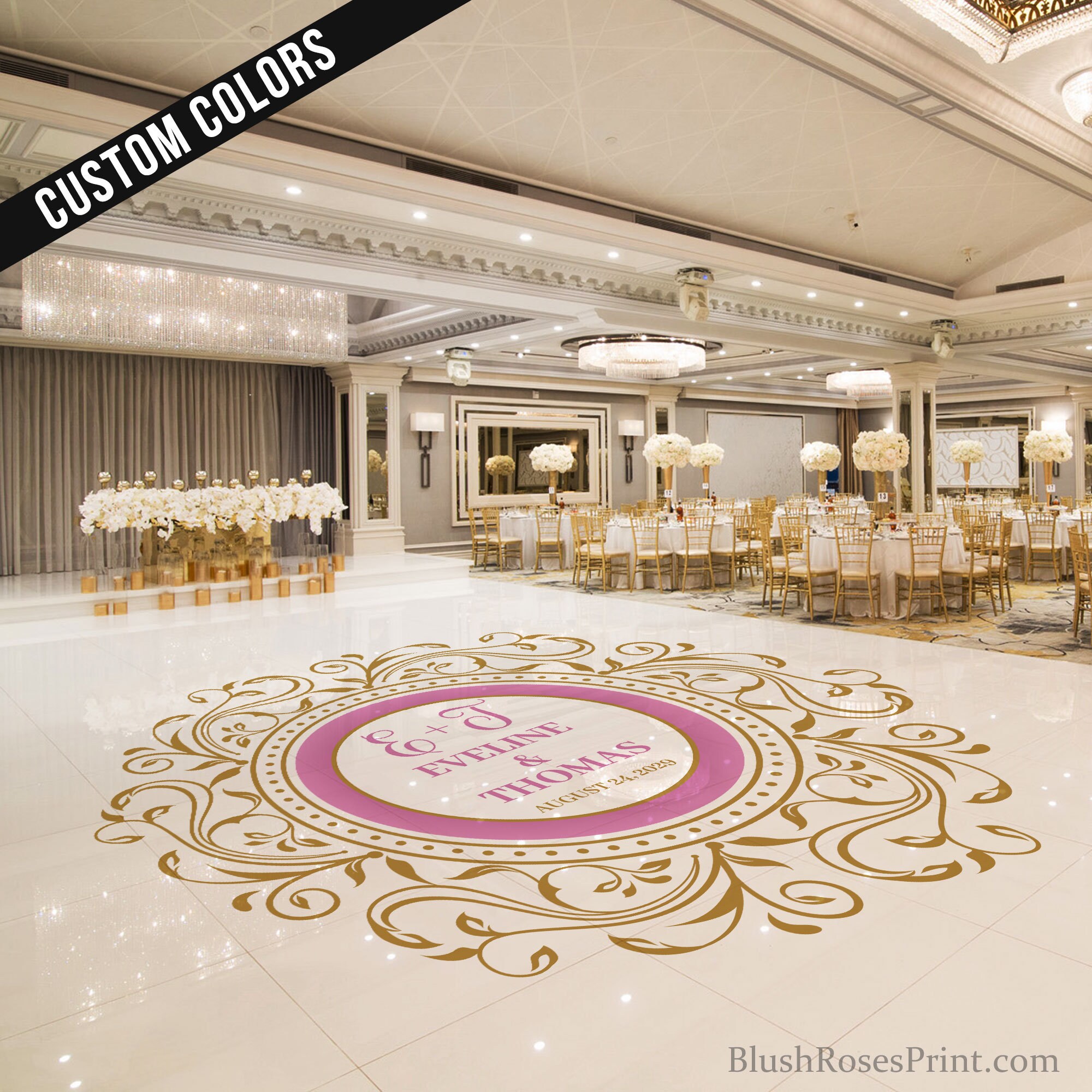Blush and Gold Wedding Dancing Floor Sticker Monogram Dance Etsy