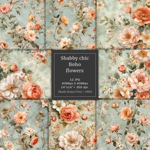 Vintage Shabby Chic Terrakotta Blumen digitales Papier, Scrapbook Papier Packung, HOHE QUALITÄT, Creme Rosen, Kupfer Blumen, Boho Blumen