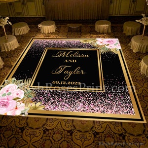 Blush Pink Gold und Schwarz Tanzen BodenAufkleber, abnehmbare Tanz BodenAufkleber, Boho Floral Dance Floor Aufkleber, Rustikale Blumen DFS12