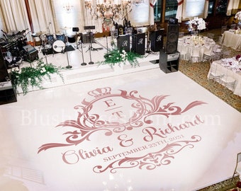 Rose Gold Wedding Dance Floor Sticker, Silver or Gold Vinyl Floor Sticker, Wedding Floor Mural, Names Monogram Dance Floor Decal DFS18