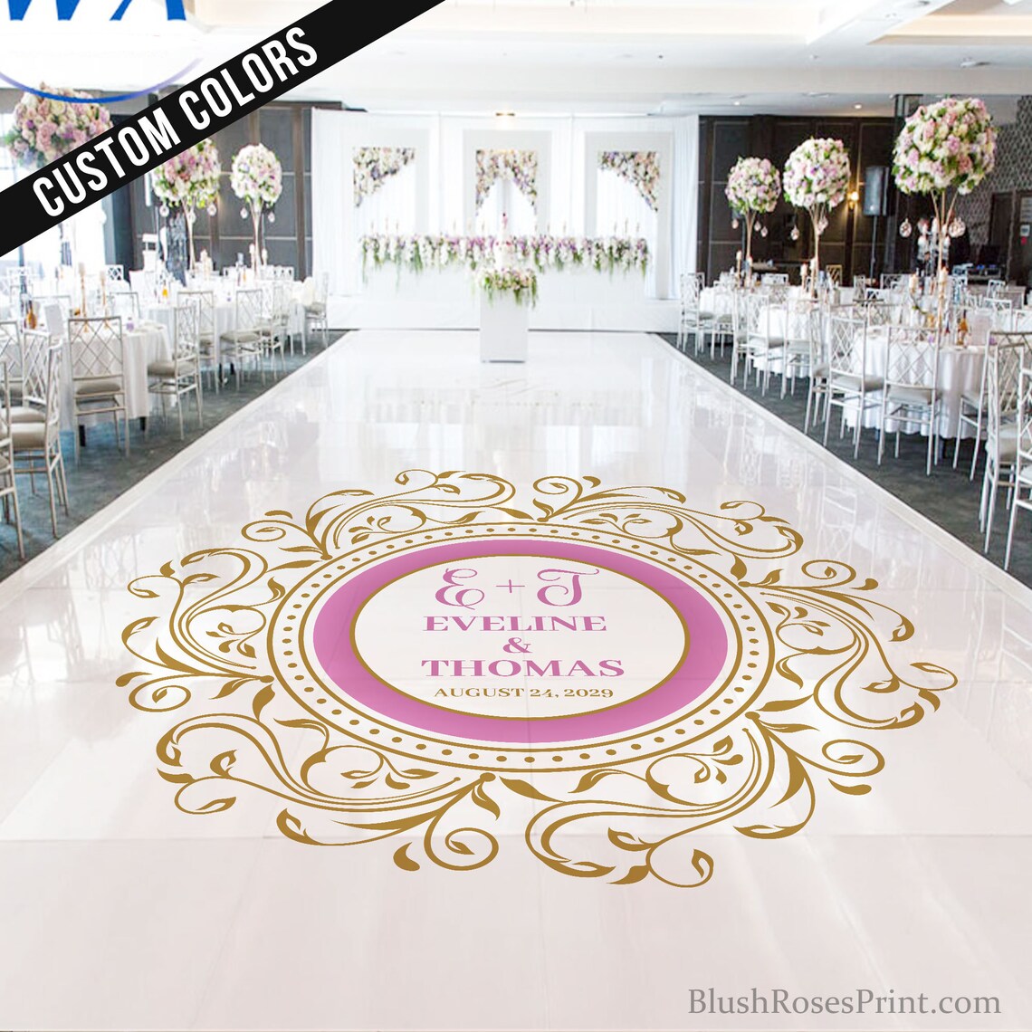 Blush and Gold Wedding Dance Floor Sticker Monogram Dance Etsy