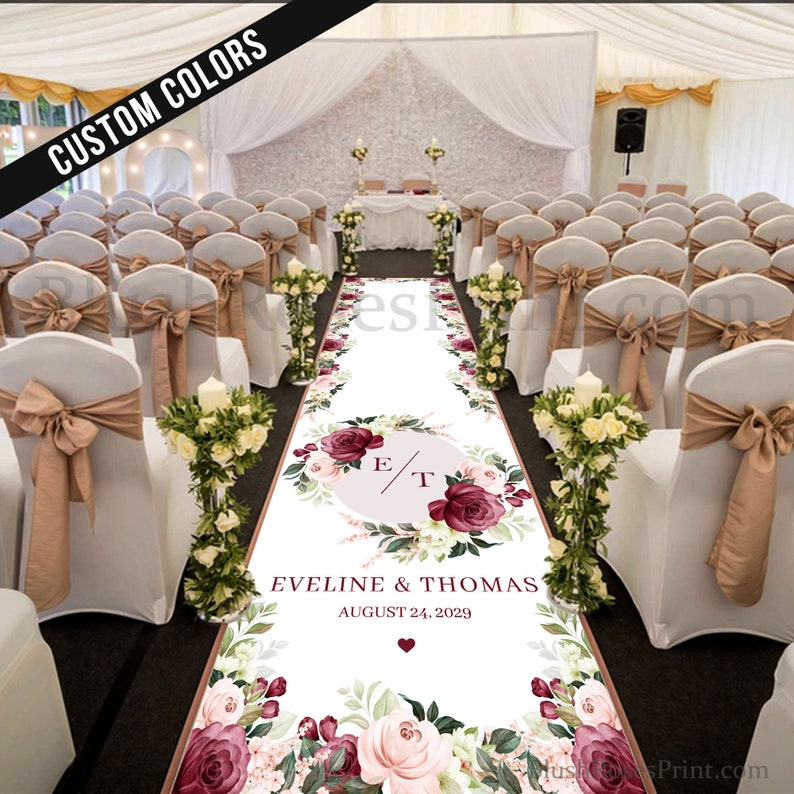 Blush Burgundy Floral Wedding Aisle Runner Boho Flowers Etsy