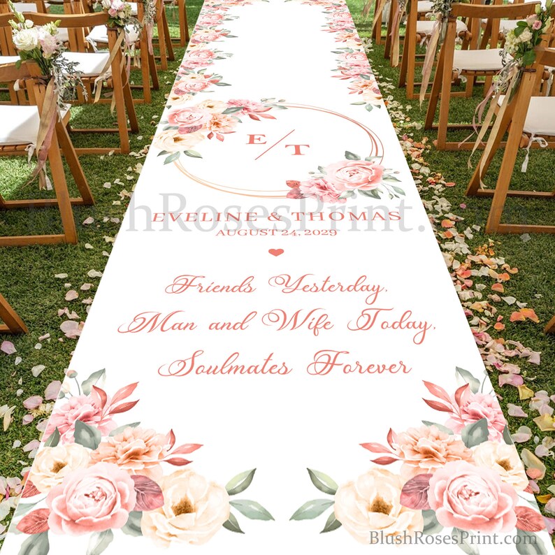 Blush Pink Wedding Aisle Runner Personalized Blush Roses Etsy
