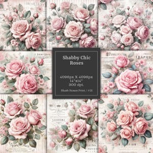 Vintage shabby chic rozen digitaal papier, hoge kwaliteit stoffige roze rozen ongewenste dagboekpagina's digitaal, vintage rozen kortstondige Franse tekst ATC