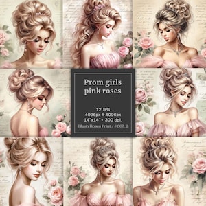 Clipart de haute qualité pour diplômés en vedette jolies filles de bal vêtues d'une robe rose, clipart filles diplômées fabrication de cartes diplômées JPG