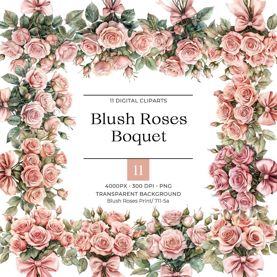 Vintage Pink Roses Bouquet Clipart - Dusty Pink Roses Clip Art ...