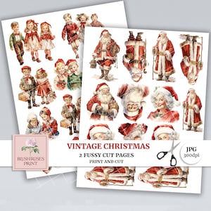 Vintage Christmas Fussy, Junk Journal Fussy Cut Outs, Mrs Claus and Santa Fussy cuts, Vintage Christmas Kids, 50s Junk Journal Printable