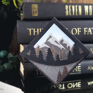 Mountain Treeline Paper Corner Bookmark, Reader Gift, Book Lover Accessories trees landscape hiking forest skyline silhouette