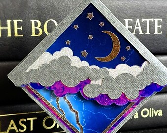 Stormy Skies Paper Corner Bookmark, Reader Gift, Book Lover Accessories clouds sky lightning weather rain night astronomy